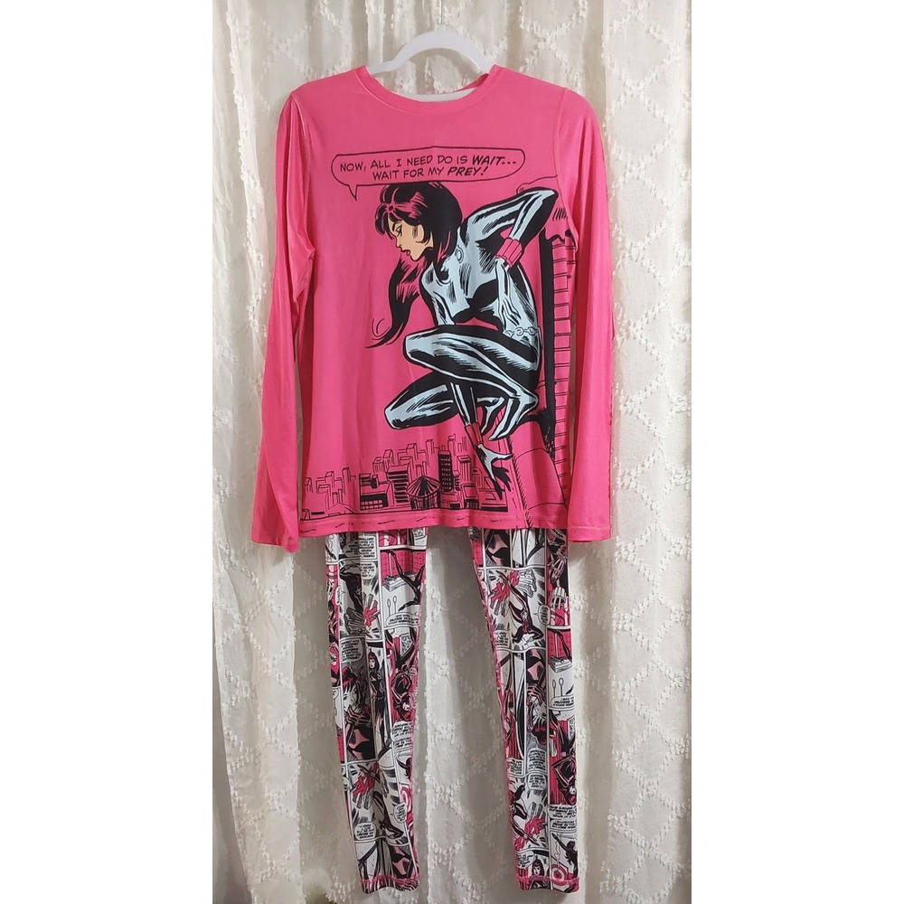 Womens Marvel Black Widow PJ Set Size Large Longe Sleeve